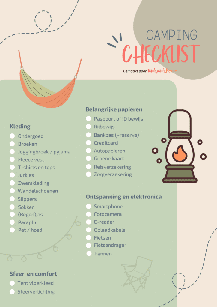 Checklist kamperen tent _ Kleding, belangrijke papieren en ontspanning